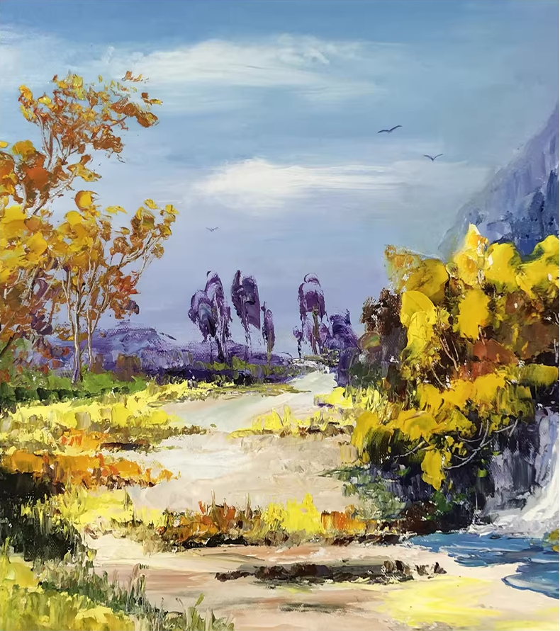 Original Oil Painting "Mountain Path" by Meritorious Painter Kim Young Chul – Collectible Hand-Painted Impressionist Landscape Art 14689