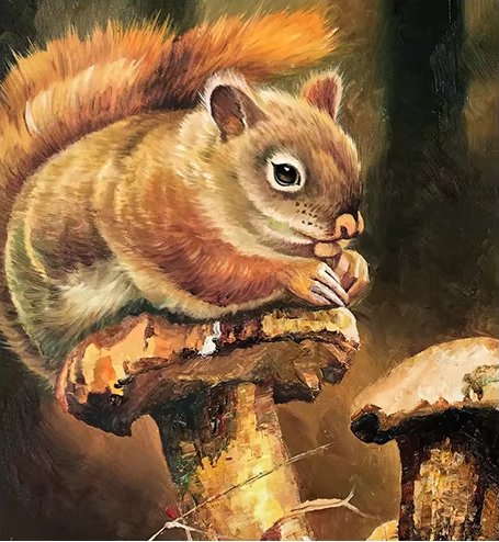 Original Oil Painting "Cute Squirrels" by First-Class Painter Kim Jun – Collectible Hand-Painted Wildlife Art G2581