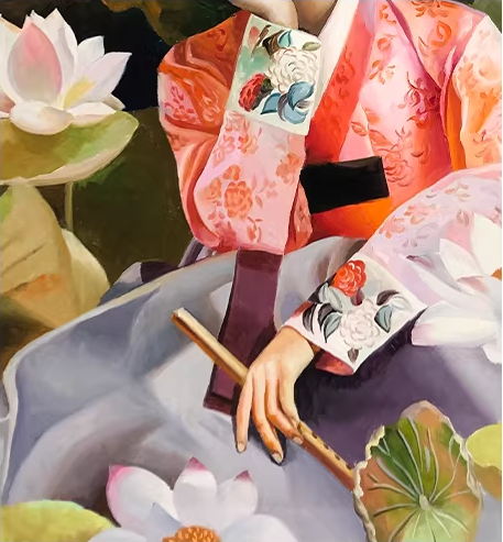 Original Oil Painting "Lotus Fairy" by First-Class Painter Yoon Sung Hak – Collectible Hand-Painted Hyper-Realist Portrait Art G2685