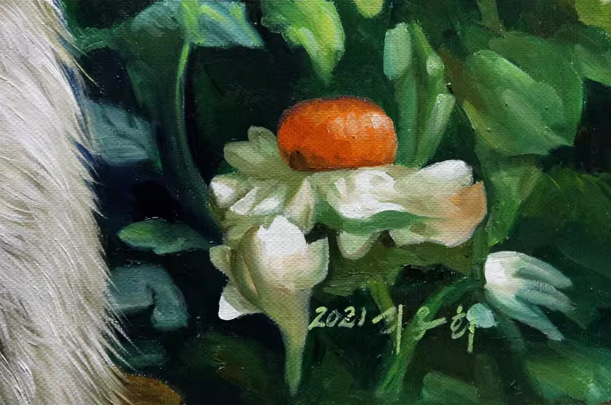 Original Oil Painting "Kitten in Flowers" by First-Class Painter Li Yu Xi – Collectible Hand-Painted Hyper-Realist Cat Art 6569