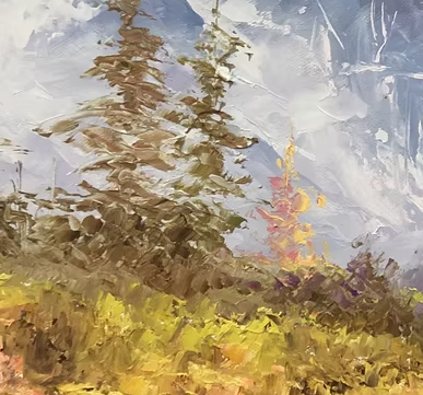 Original Oil Painting "Golden Leaves & Silver Mountains" by First-Class Painter Kim Chol Jun – Collectible Hand-Painted Impressionist Landscape Art 12138
