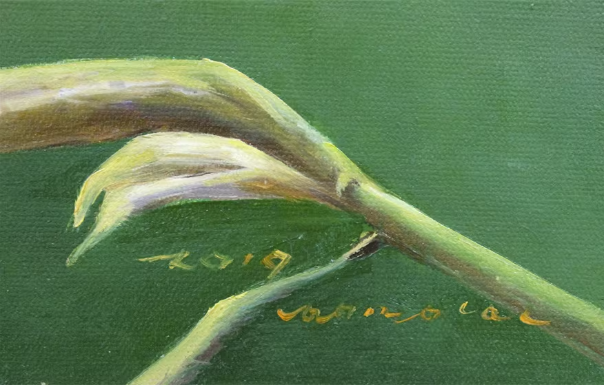 Bird and Mantis Wildlife Oil Painting by Lim Myong Hae X341