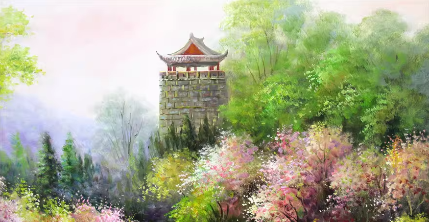 Blooming Garden Landscape Oil Painting by In Young 8053