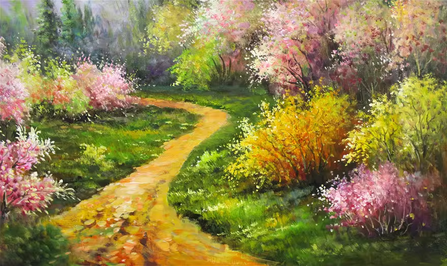 Blooming Garden Landscape Oil Painting by In Young 8053