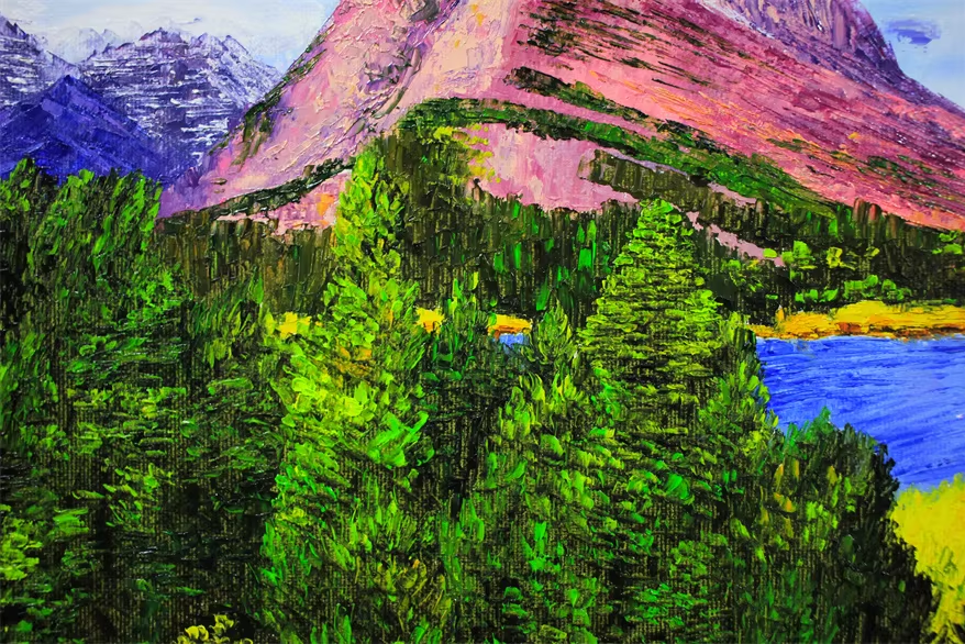 Mountain Lake Landscape Oil Painting by Kim Jong Su 7519