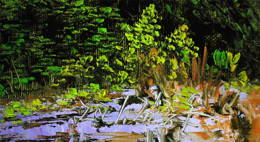 Mountain Lake Landscape Oil Painting by Kim Jong Su 7519