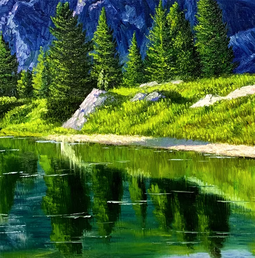 Original Oil Painting – Summer | Hand-Painted Realist Mountain Lake Art by Baek Jin Chul 8265