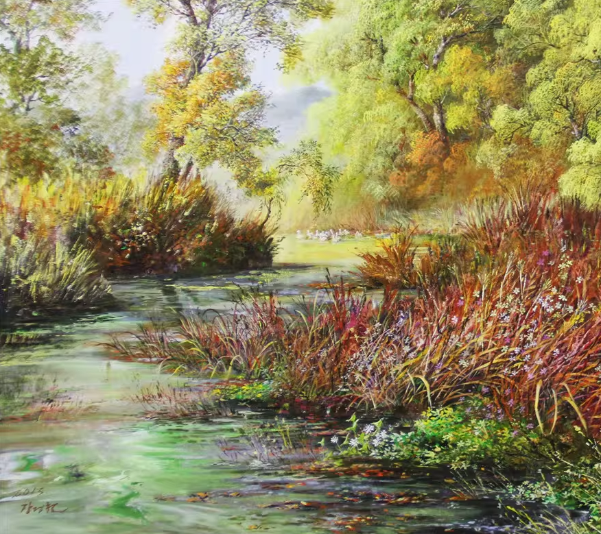 Wetland Thicket Oil Painting by Kang Jong Chul | Original Impressionist Landscape Art 253