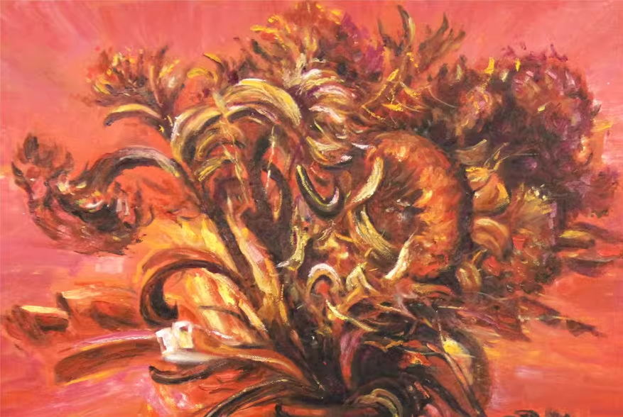 Sunflower Still Life Oil Painting by Li Jiang | Original Expressionist Floral Art 262