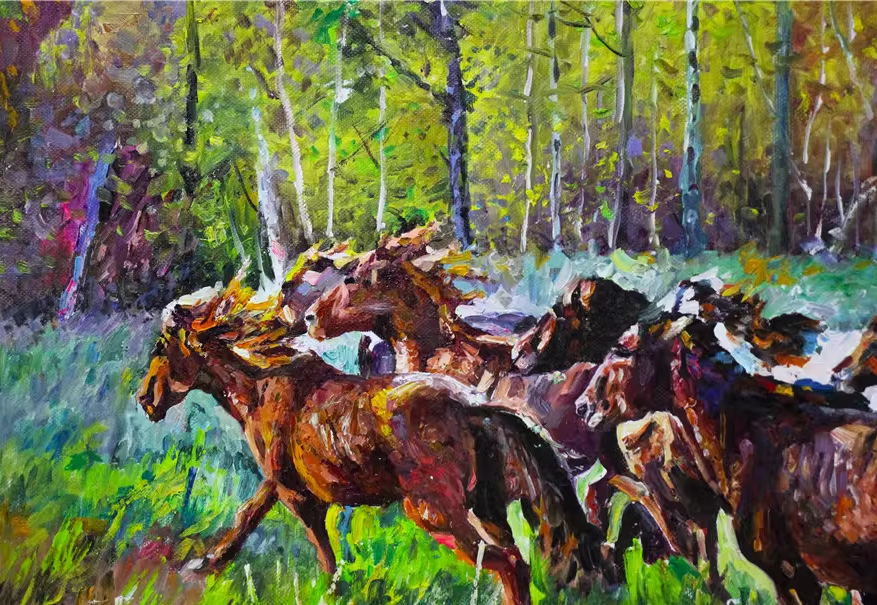 Galloping Horses Oil Painting by Lee Sung Chul | Original Impressionist Equine Art 1022