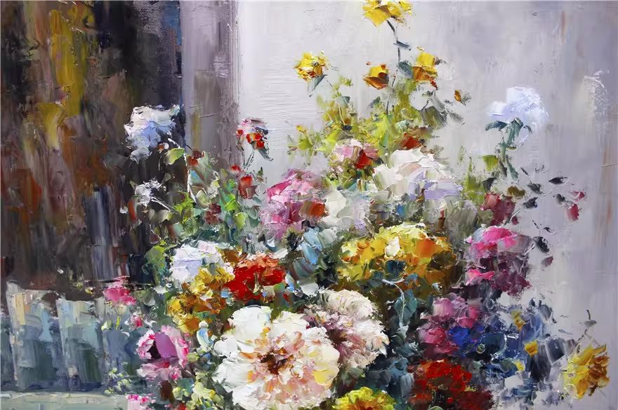 Vase of Flowers Oil Painting by Ri Hwan | Original Impressionist Floral Still Life 1866