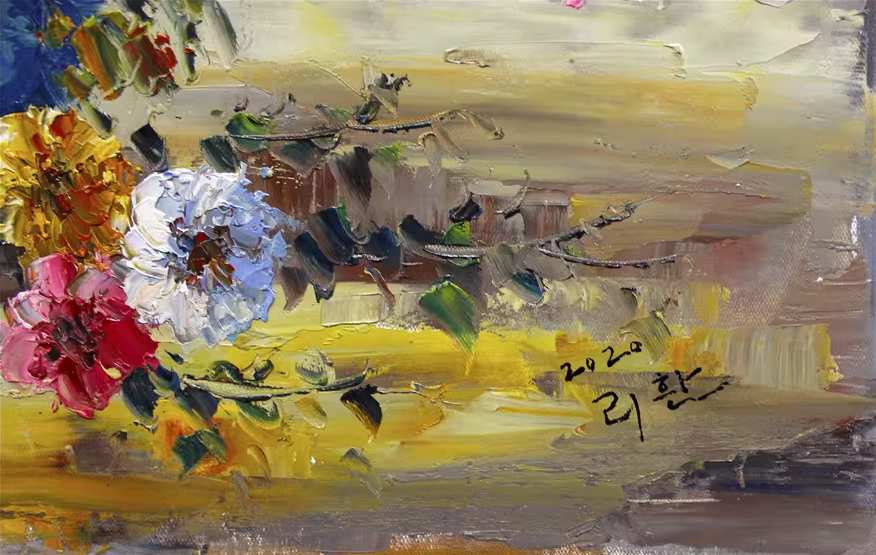 Vase of Flowers Oil Painting by Ri Hwan | Original Impressionist Floral Still Life 1866