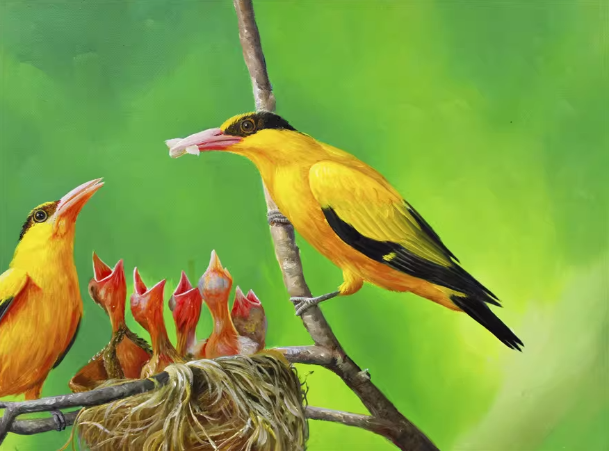 Birds Nest Oil Painting by Kim Kyong Mi | Original Hyperrealist Wildlife Art 1871