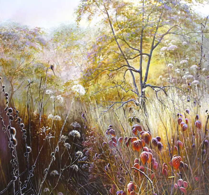 Autumn Grass Thicket Oil Painting by Seo Yoon | Original Realist Wildlife Landscape Art 7754
