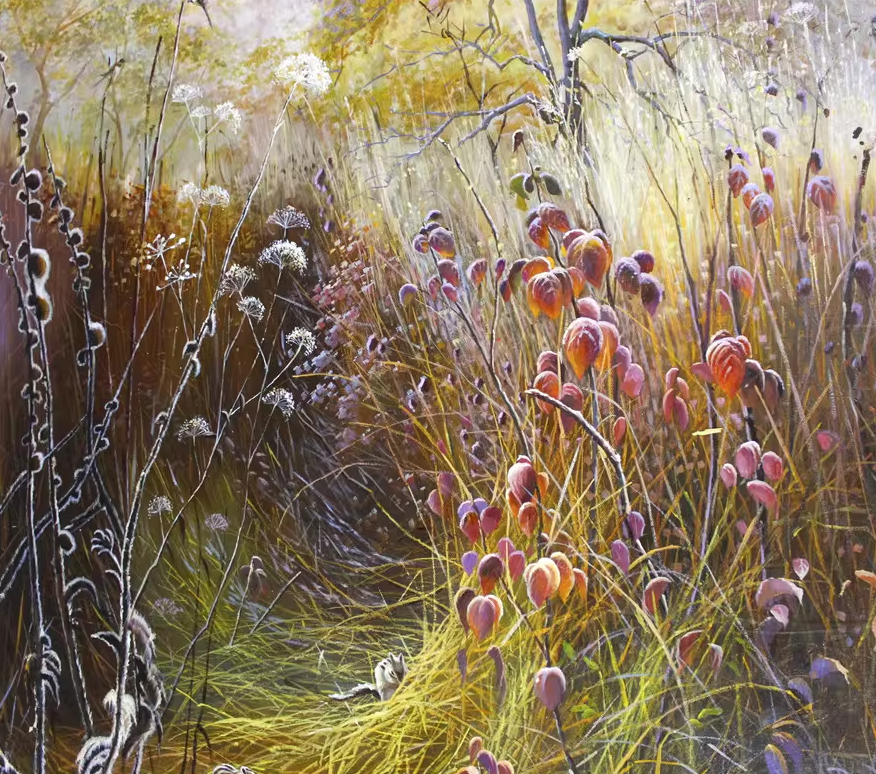 Autumn Grass Thicket Oil Painting by Seo Yoon | Original Realist Wildlife Landscape Art 7754