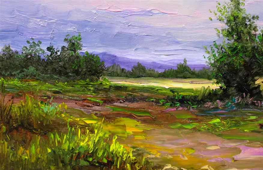 Sunflower Field Oil Painting by Won Chon Sung | Original Impressionist Landscape Art 8166