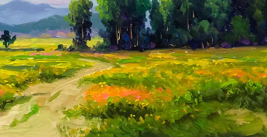 Forest Path Oil Painting by Kim Chol Jun | Original Impressionist Summer Landscape Art 11739