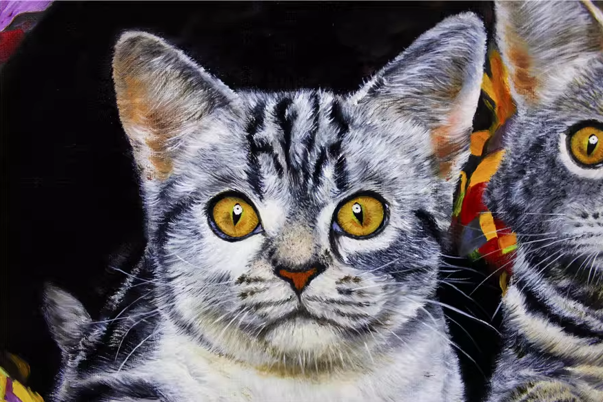 Cats Oil Painting by Ryu Bang Sik | Original Hyperrealist Feline Art 7987