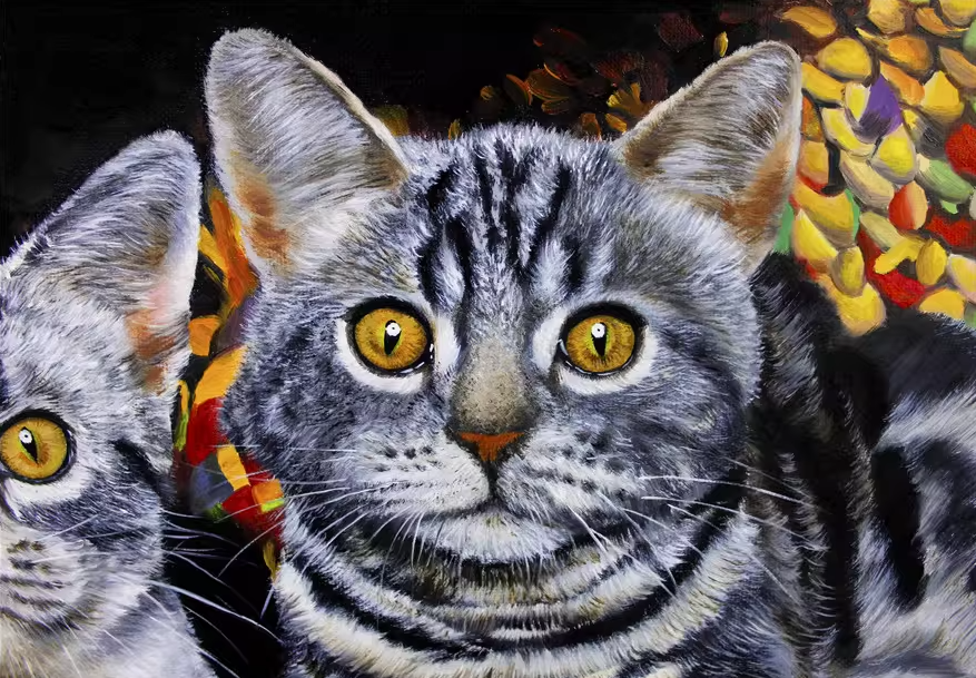 Cats Oil Painting by Ryu Bang Sik | Original Hyperrealist Feline Art 7987