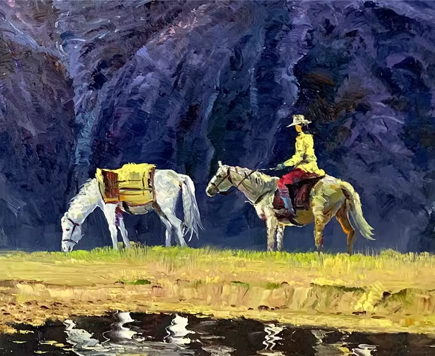 Riding Horse Mountain Oil Painting by Choi Myong Sung | Original Impressionist Landscape Art 8223
