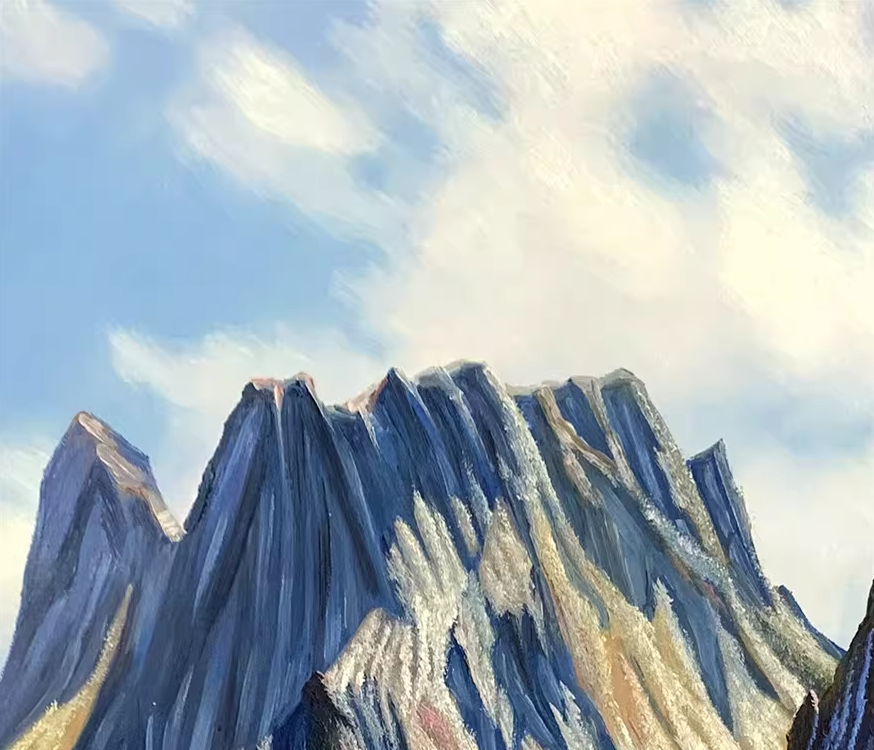 Alpine Mountains and Rivers Oil Painting by Baek Jin Chul | Original Impressionist Landscape Art 8264
