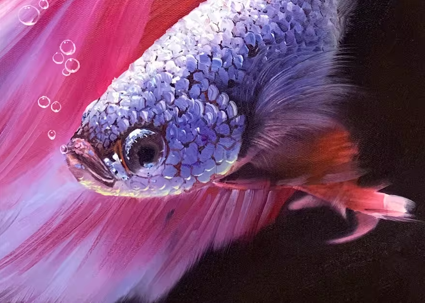 Betta Fish Oil Painting by Kim Nam Hyuk | Original Hyperrealist Aquatic Art 8216