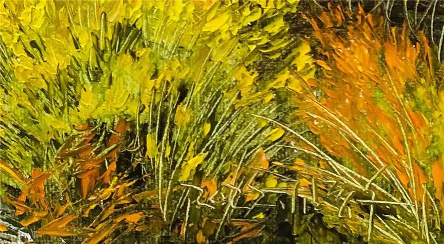 Autumn Stream Oil Painting by Kim Jong Su | Original Impressionist Wetland Landscape Art 9528
