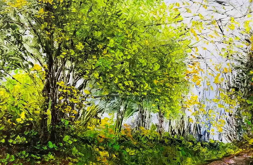 Original Oil Painting "The Path" by First-Class Painter Kim Jong Su – Collectible Hand-Painted Impressionist Forest Trail Landscape Art  9532