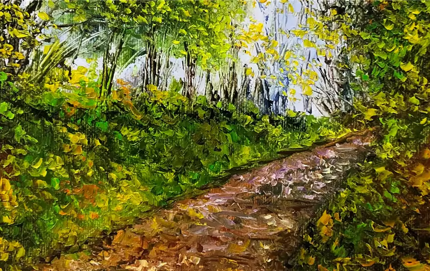 Original Oil Painting "The Path" by First-Class Painter Kim Jong Su – Collectible Hand-Painted Impressionist Forest Trail Landscape Art  9532