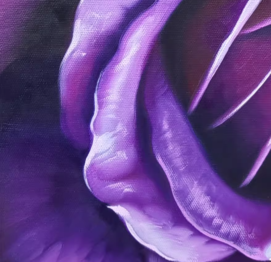 Original Oil Painting "Purple Rose" by First-Class Painter Kim Eun Sim – Collectible Hand-Painted Hyper-Realist Floral Art 10132