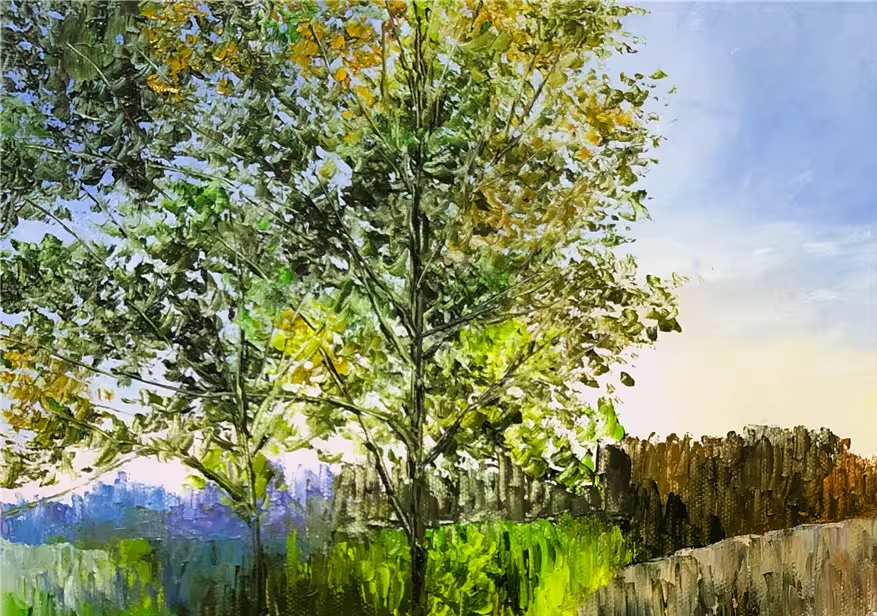 Original Oil Painting "By the Lake" by Kim Jong Su – Collectible Hand-Painted Impressionist Sunset Lake Landscape Art 10267