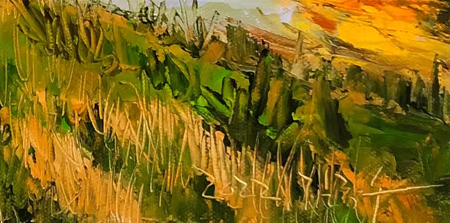 Original Oil Painting "By the Lake" by Kim Jong Su – Collectible Hand-Painted Impressionist Sunset Lake Landscape Art 10267