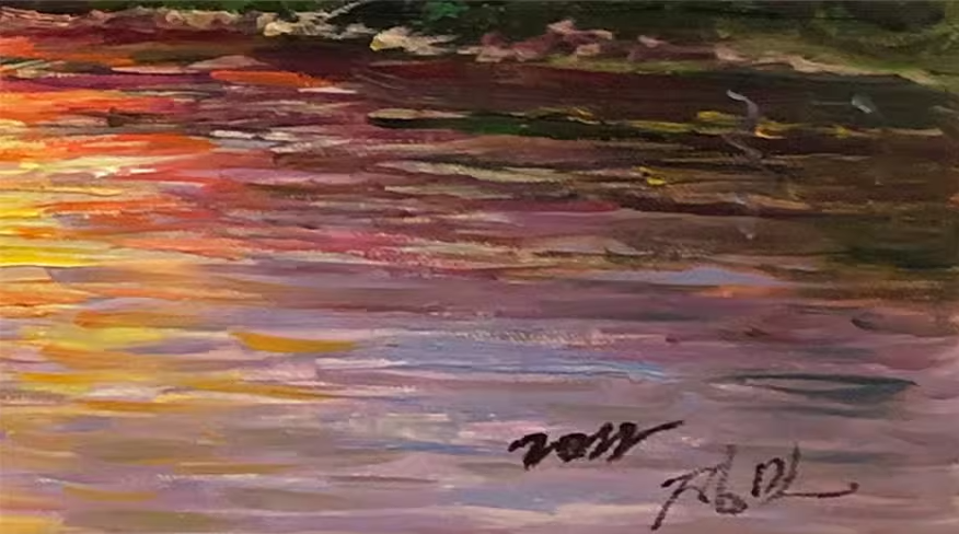 Warm Sun Sunset Lake Oil Painting by Jeong Min | Original Impressionist Landscape Art 10416