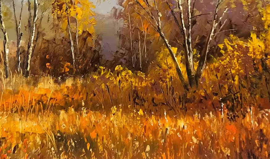 Autumn Birch Forest Stream Oil Painting by Lim Seung Hee | Original Impressionist Landscape Art  11956