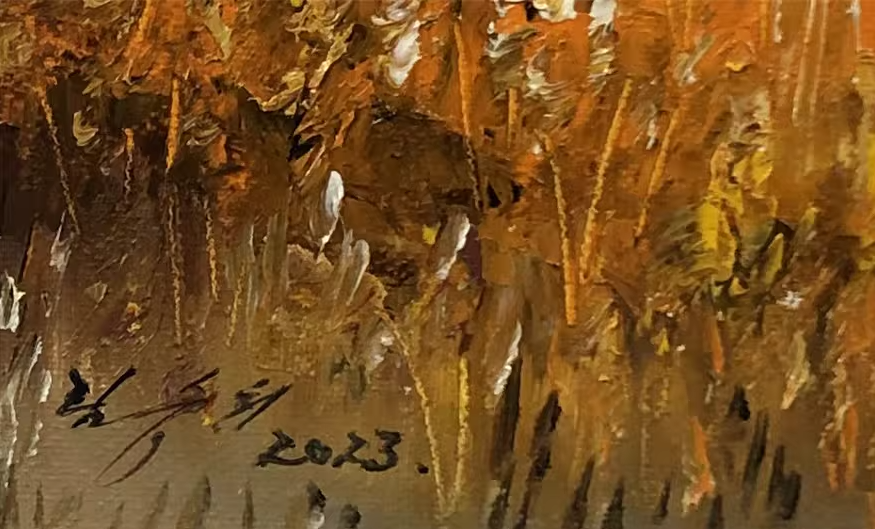 Autumn Birch Forest Stream Oil Painting by Lim Seung Hee | Original Impressionist Landscape Art  11956