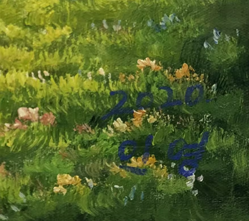 Small Wooden Boats Lake Oil Painting by In Young | Original Impressionist Wetland Landscape Art 10490