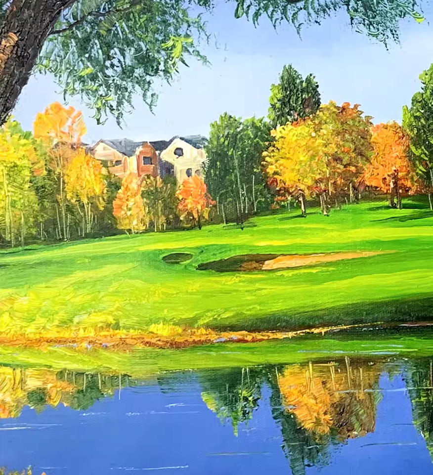 Golf Course Creek Oil Painting by Baek Eun Chul | Original Impressionist Landscape Art 8218