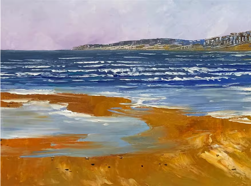 Coastal Town Oil Painting by Lim Seung Hee | Original Seaside Landscape Art 9116