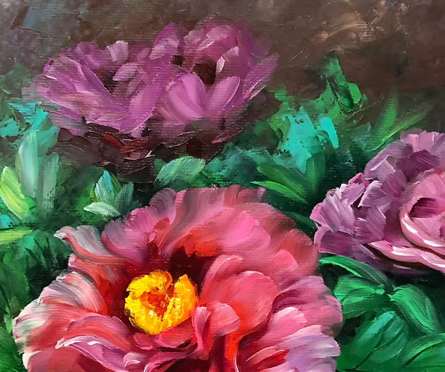Peony Oil Painting by Kim Eun Sim | Original Impressionist Floral Art 9149