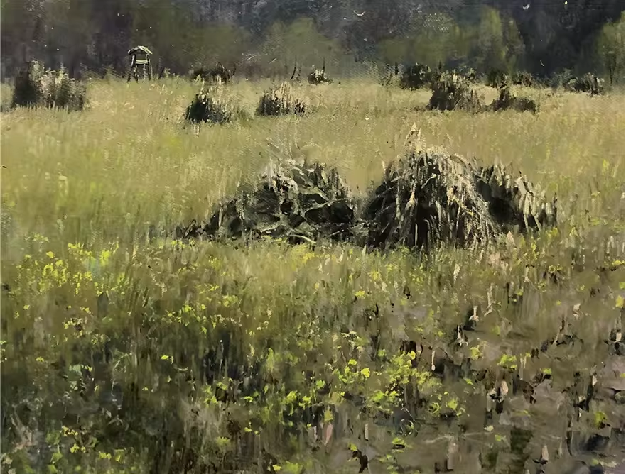 Grazing Cattle Oil Painting by Sung Hyok | Original Rural Mountain Landscape Art 9205