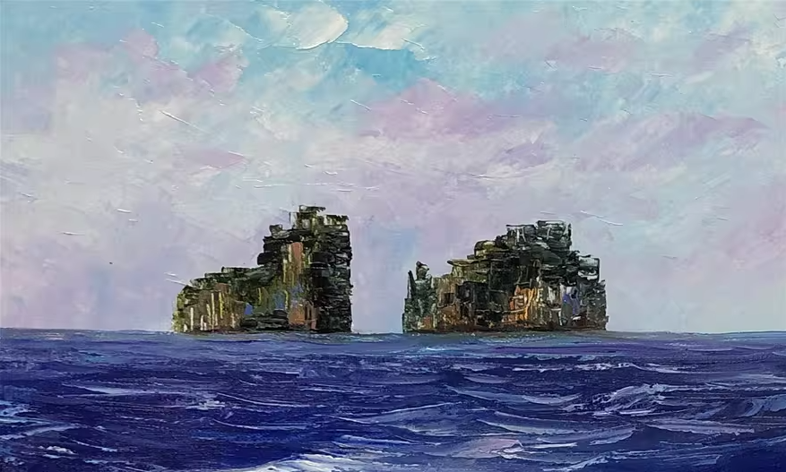 Ocean Rock Oil Painting by Lim Seung Hee | Original Impressionist Sea Landscape Art 9085