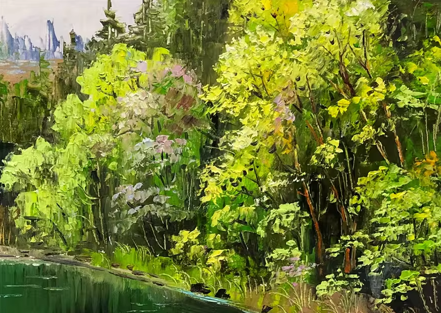 Forest Lake Oil Painting by Lim Seung Hee | Original Impressionist Landscape Art 9098
