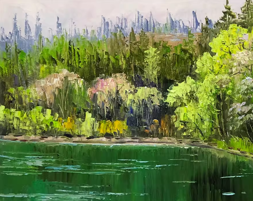 Forest Lake Oil Painting by Lim Seung Hee | Original Impressionist Landscape Art 9098
