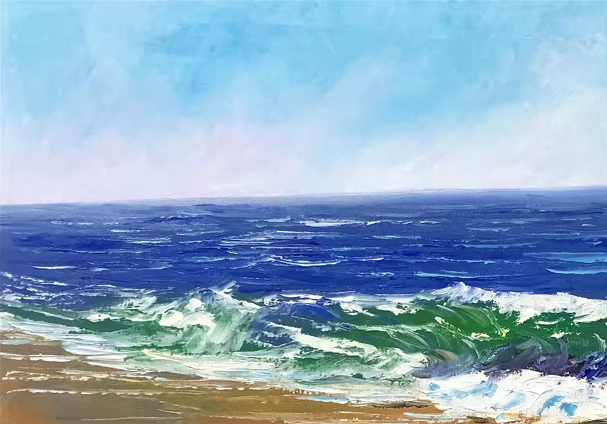 Sandy Beach Oil Painting by Lim Seung Hee | Original Coastal Wave Landscape Art 9114