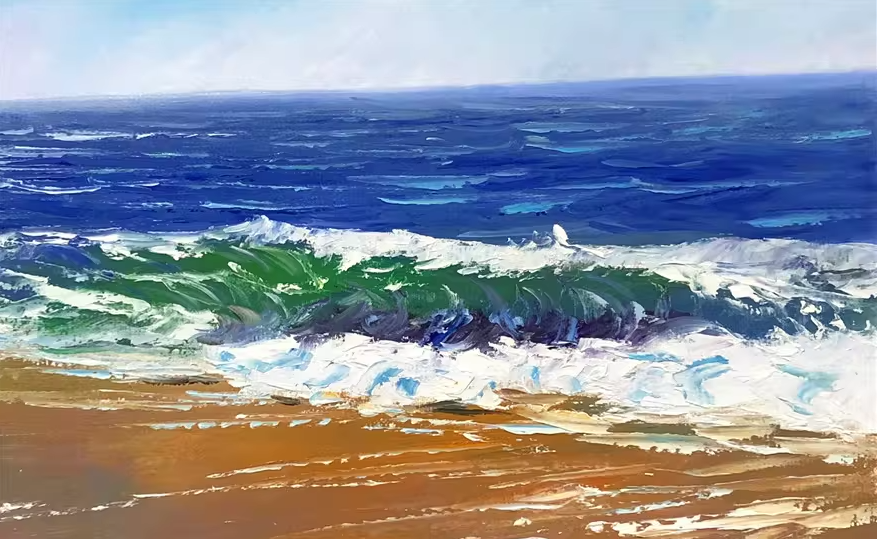 Sandy Beach Oil Painting by Lim Seung Hee | Original Coastal Wave Landscape Art 9114