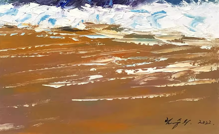 Sandy Beach Oil Painting by Lim Seung Hee | Original Coastal Wave Landscape Art 9114