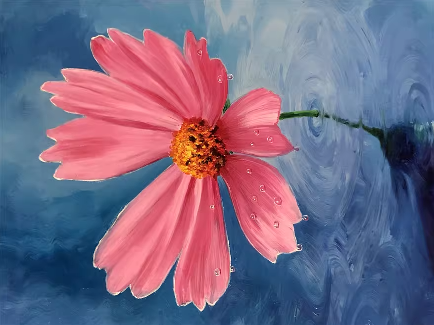 Cosmos Flower Oil Painting by Kim Young Chul | Original Hyper-Realist Floral Art 12971