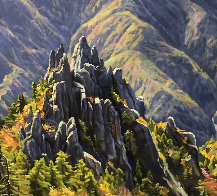 Original Mountain Landscape Oil Painting by Oh Sung Gwe | Hand-Painted Impressionist Art 9217
