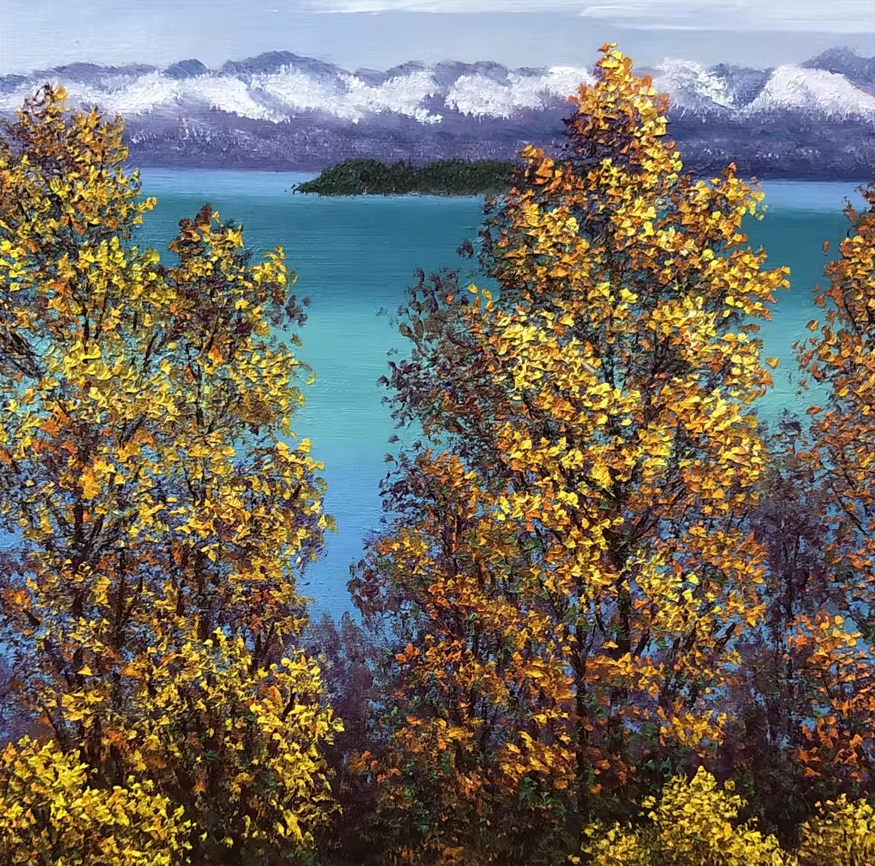 Original Oil Painting – Lake | Hand‑Painted Alpine Lake Landscape Art by Pak Kim Chol 10837
