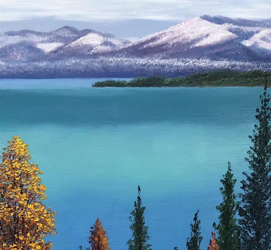 Original Oil Painting – Lake | Hand‑Painted Alpine Lake Landscape Art by Pak Kim Chol 10837